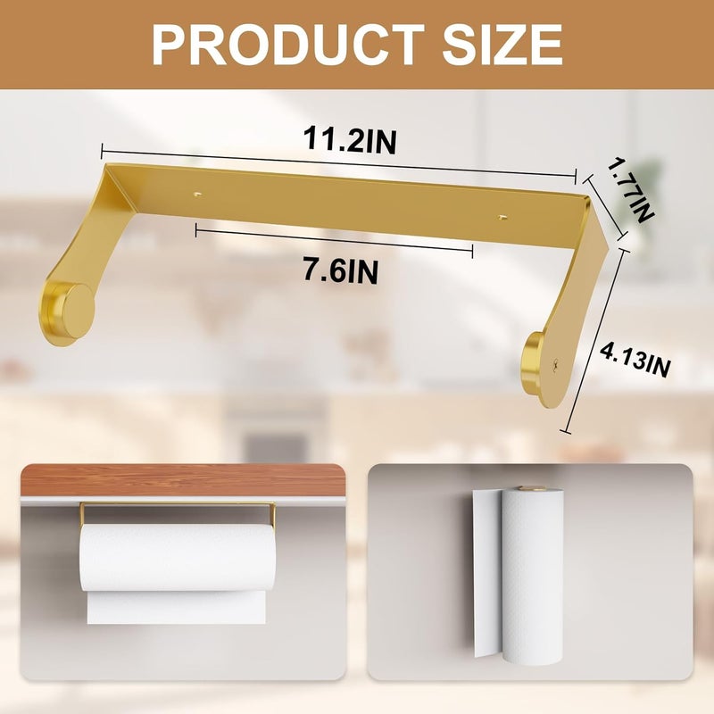 HZE Gold Paper Towel Holder Under Cabinet, Gold Kitchen Accessories Decor,Wall Mount, Stainless Steel, Adhesive Paper Roll Holder for Bathroom - Image 5